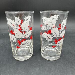 Set/2 Vintage Tumblers Highball in Holly Pattern by Bartlett Collins